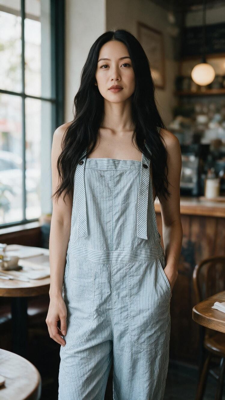Free People Jumpsuit Overalls Women's Green Stripes Sz. X Small